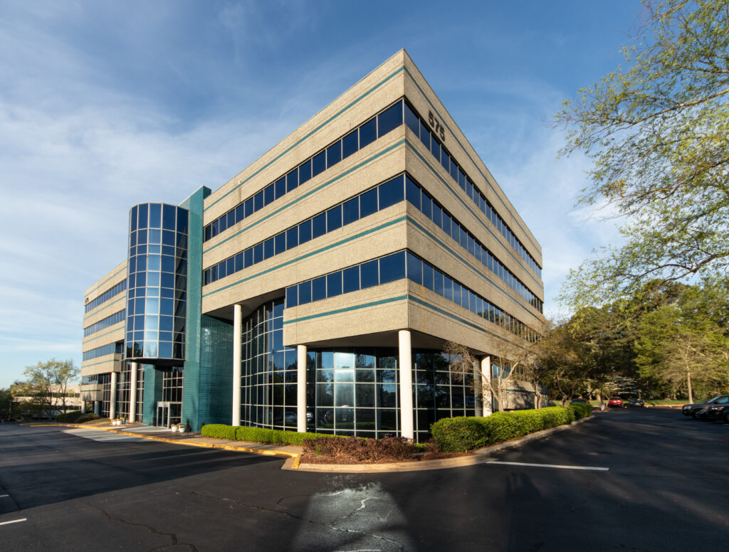 Glass atrium at front of MOB.